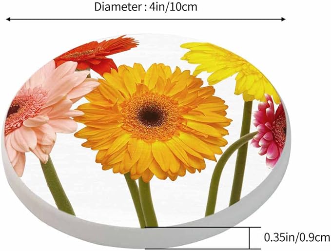 Beautiful Flower Art Anti Slip Coasters Sunflower Bouquet Spring Bloom Cups Place Mats for Table Home Decor 4 Inches Living Room Kitchen Coffee Table,2 Pcs