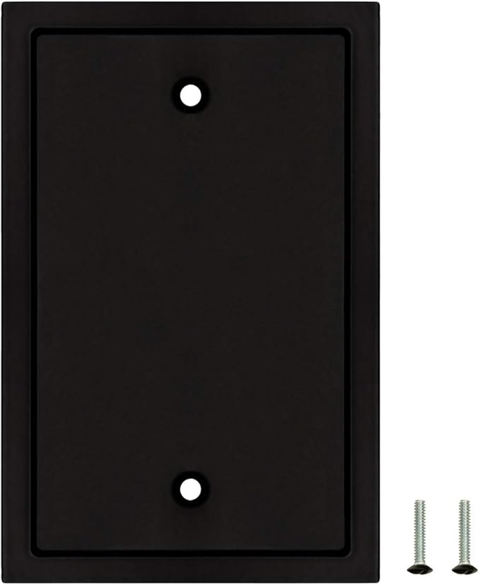 Henne Bery Modern Edge Switch Plate Wall Plate Outlet Cover, Durable Solid Zinc Alloy (Single Blank 2PK, Matte Black)