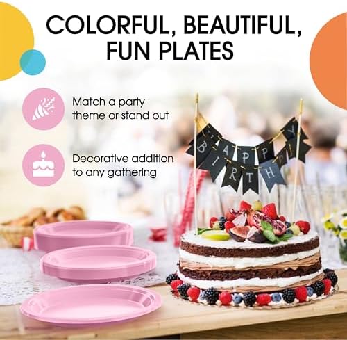 Exquisite Party Solids Sturdy Pink Plastic Plates 10" Party Plates 50 Pcs - Image 5