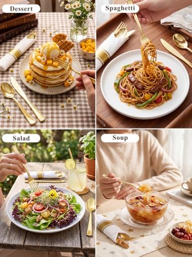Supernal 30 Pack Pre Rolled Gold Plastic Silverware, Linen Feel Napkins - Image 3