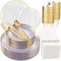 DaYammi 175PCS Clear Gold Plastic Dinnerware Set for 25 Guests by DaYammiwillaccompanyyou
