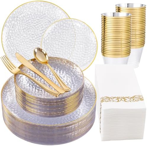 DaYammi 175PCS Clear Gold Plastic Dinnerware Set for 25 Guests by DaYammiwillaccompanyyou