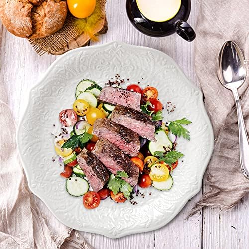 SOUJOY Set of 6 Porcelain Dinner Plate, 10.5'' White Dinner Dish, Embossed Printing Dinnerware Plate for Dinner, Restaurant, Family Party and Kitchen, Microwave, Dishwasher Safe - Image 5