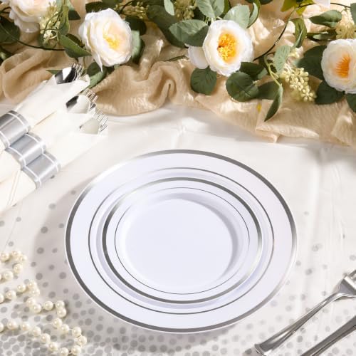 Goodluck 352 Piece Silver Plastic Dinnerware Set for 50 Guests - Image 4