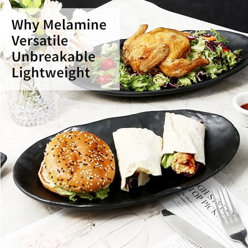 TP Melamine Serving Platters Set of 3, 10", 12" and 14" Oval Serving Trays for Food, Fruits, Snacks, Appetizers and Desserts, Lightweight Plates Set for Home Parties Indoors & Outdoors, Black - Image 7