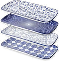 Selamica Ceramic Rectangular Salad Plates Set, Dinner Plate 9.4 Inch Dessert Plates for Party Entertaining, Small Serving Plates for Appetizers, Sushi, Fruit, Set of 4, Vintage Blue by Selamica