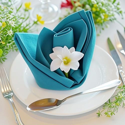 FOLINS&HOME Teal Cloth Napkins Set of 6, Decorative 17x17 Inch Napkins - Image 6