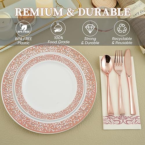 FOCUSLINE 350 Pieces Rose Gold Dinnerware Set for 50 Guests - Image 4