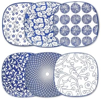 Selamica Porcelain Small Plates - 6 inch Dessert & Appetizer Plates, Microwave & Dishwasher Safe, Set of 6, Vintage Blue by Selamica