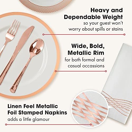 By Madee HEAVYWEIGHT Rose Gold Fancy Disposable Dinnerware Set, 175 Pc - Image 5