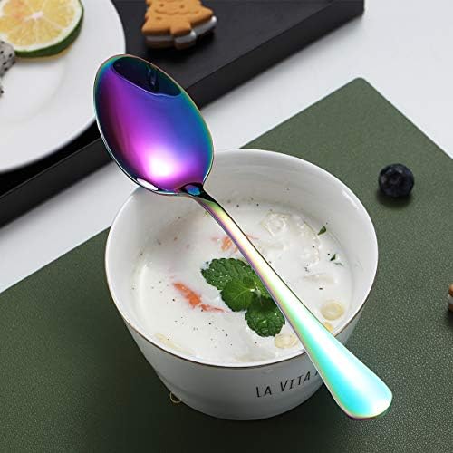 Rainbow Dinner Spoons, Kyraton 6 Pieces 7.5" Stainless Steel Table Spoon With Titanium Colorful Plating, Rainbow Soup Spoons, Dessert Spoons Sliverware Dishwasher Safe Set of 6 - Image 4