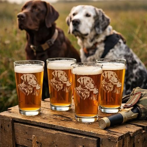 Hat Shark Duck Hunting Gear Decor Beer Glass - Mallard Duck Black Lab Hunting Gift - Laser Engraved 16 oz Pint Drinking Glass Dog Cool Hunters Gift for Men and Women Who Love Water Dogs (4)