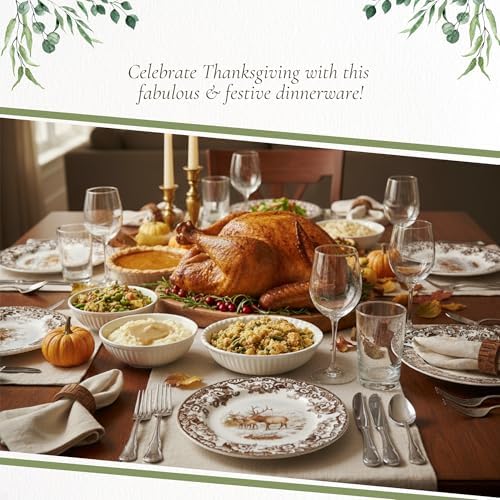 Spode Woodland Elk Salad Plate - American Wildlife Design, British Flowers Border for Rustic Dining, 8 Inch Fine Earthenware - Oven, Microwave, Freezer & Dishwasher Safe, Made in England - Image 5