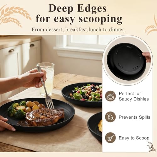 Dinner Plates Set 11 Inch, Unbreakable Wheat Straw Plates 8 PCS, Alternatives to Plastic Plates Rusable, Microwave Safe Camping Plates for Breakfast, Lunch, Dinner - Black - Image 5