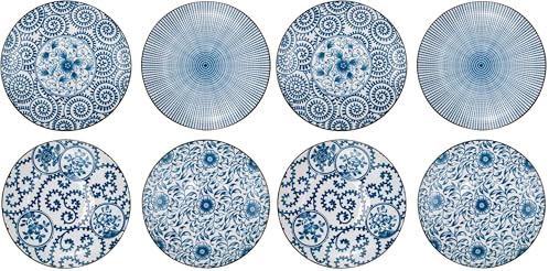 Foraineam Set of 4 Blue and White Porcelain Serving Plates Floral Dinner Shallow Plates Appetizer Salad Dessert Snack Plate Set (Pack of 2) by Foraineam