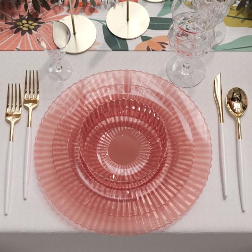 Exquisite 40 Piece Plastic Disposable Plates Set For 20 Guests I 20 X 9 Inch & 20 X 11 Inch Disposable Plastic Plates | Color: Pumpkin | Great for Weddings Parties And Formal Occasions - Image 4