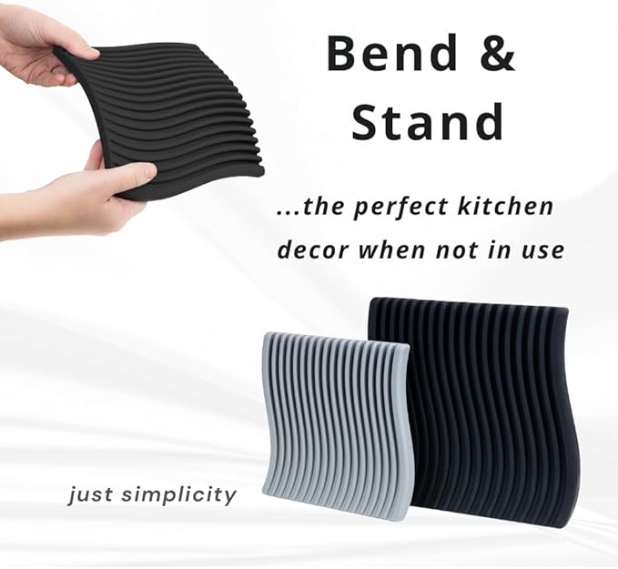 Premium Silicone Trivet Set, Freestanding Bendable Design, Kitchen Decor - Durable & Stylish Heat-Resistant Countertop Protector (Monochrome, Set, Wave)