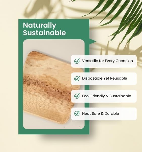 8 Inch Disposable Square Palm Leaf Plates. Eco Friendly Party Plates. Heavy Duty Party, Catering Plates. 100% Compostable & Biodegradable than Bamboo, Wood, Paper, or Plastic (Pack of 25)