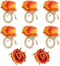 Handmade Flower Napkin Rings Set of 8, Orange Peony Napkin Holder Floral Rings With Jute Bow Buckles for Summer, Wedding, Banquet, Birthday, Christmas, Valentine's, Thanksgiving Table Decoration by FEKIDO