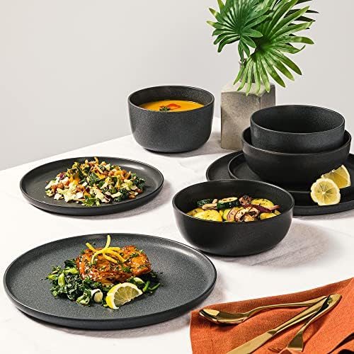 Gibson Elite James Street Stoneware Matte Reactive Double Bowl Dinnerware Set - Truffle Grey, Service for 4 (16pcs) - Image 4