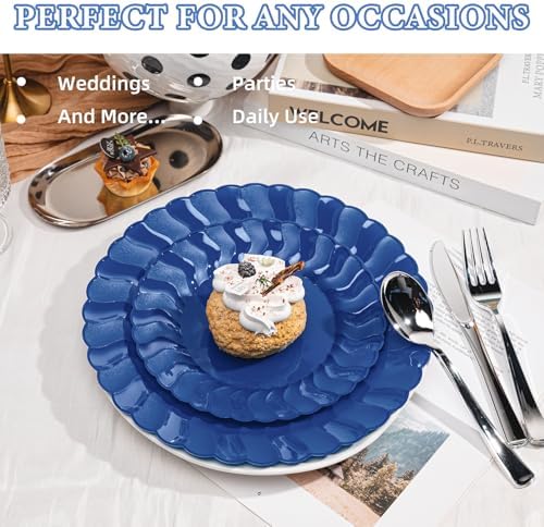 Lullaby 60PCS Navy Blue Scalloped Plastic Plate, Disposable Plate for Party - Image 4