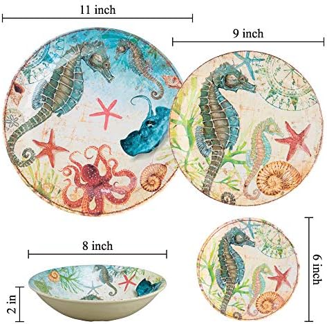 UP UPware Seahorse Melamine Round Dessert Plates, Small Serving Plates, for Appetizer, Snacks, and Side Dishes, Multicolor, 6 Inch, Set of 4 - Image 2