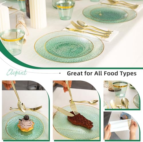 350PCS Green Gold Plastic Dinnerware Set for 50 Guests - Image 6