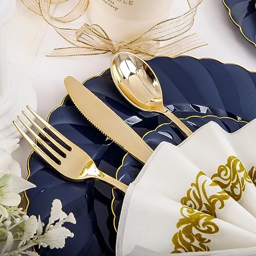 YOUBET 150PCS Blue Plastic Plates for Wedding Birthday Parties - Image 3