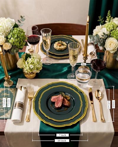 Hioasis 350 Pcs Green Gold Plastic Plates Wedding & Party - Image 2