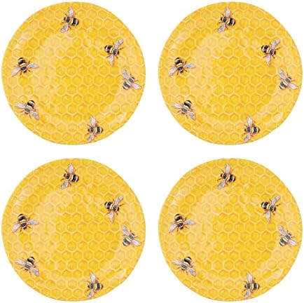 Supreme Housewares 4-Piece 6 Inch Melamine Dessert Plates Appetizer Dinner Plates Small Serving Plates Party Plates Round Plate for Dessert Snack Fruit Side Dishes (Beehive) by SupremeHousewares