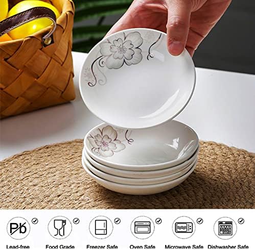 4 Pack Saucer Dishes with Flower Pattern, Ceramic Dipping Bowls, 4 Inch Side Dishes Sauce Dishes for Sushi Sauce Snack, Porcelain Seasoning Dishes Appetizer Plates, Snack Serving Dishes - Image 4