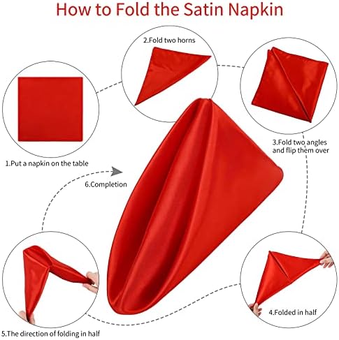 ANECO 16 Pack Square Satin Napkin Bright Silk Table Napkin Soft Smooth Fabric Table Napkin for Wedding Banquet Party Decoration, Red, 20 x 20 Inch - Image 3