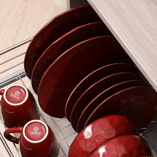 vicrays Ceramic Salad Plates Set - Porcelain 8 Inch Flat Dessert Appetizer Plate for Lunch Home Party Restaurant - Scratch Resistant Microwave Oven and Dishwasher Safe - Set of 6 (Cherry Red) - Image 5