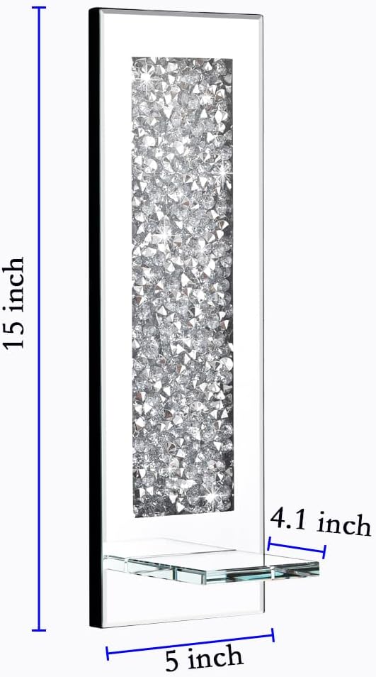 Pibeyer Crystal Crush Diamond Wall Candle holder set of 2, Rectangle Silver Mirrored Candle Sconces, Home Wall decoration for Living Room,Dining Room & Bedroom