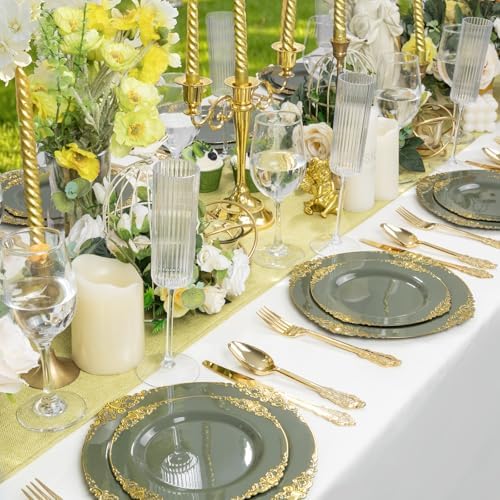 125PCS Sage Green and Gold Plastic Plates for Wedding and Party - Image 5
