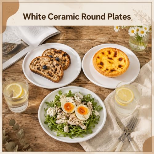 4 Pack Matte Ceramic Dessert Plates, 6 Inch White Appetizer Plates - Image 5