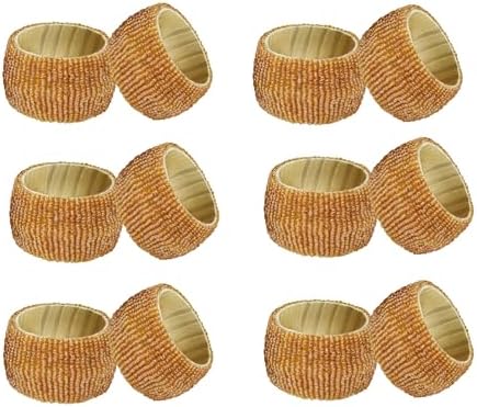 COTTON CRAFT Glitz Handmade Beaded Napkin Rings - Set of 12 - Champagne by COTTONCRAFT