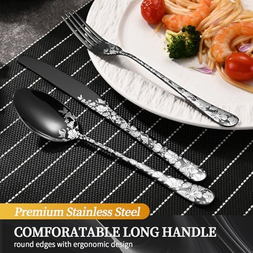 40 Piece Black Silverware Set, Stainless Steel Flatware Cutlery Set Service for 8, Mirror Polished Tableware Eating Utensils Set for Home Kitchen, Include Knife Fork Spoon Set, Dishwasher Safe - Image 5