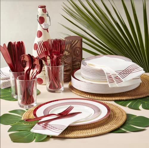 By Madee HEAVYWEIGHT White and Red Plates for Party Set 175 Pc - Image 6