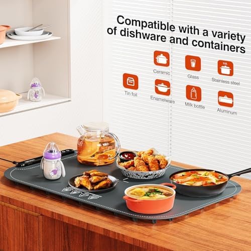 Warming Mat for Food, Voriah Electric Warming Tray with 99H Timer & 8 Temperature Settings, Foldable Food Warmer with °C/°F Switch, Keeps Food Warm at Buffets, Sabbath, Family Gatherings - Image 4