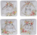 Sweet Bunny Set of 4 CANAPE PLATES, 6 Inch Assorted Ceramic Appetizer Plates, Easter Bunny Designs, Perfect for Small Bites, Desserts, and Entertaining, Spring Tabletop by CERTIFIEDINTERNATIONAL