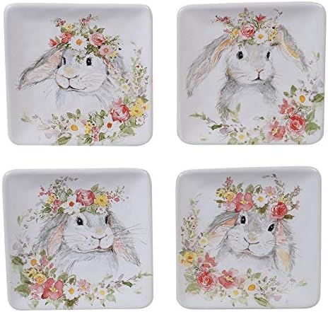 Sweet Bunny Set of 4 CANAPE PLATES, 6 Inch Assorted Ceramic Appetizer Plates, Easter Bunny Designs, Perfect for Small Bites, Desserts, and Entertaining, Spring Tabletop by CERTIFIEDINTERNATIONAL