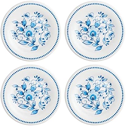 UP UPware Blue and White Floral Melamine Round Dessert Plates, Small Serving Plates, for Appetizer, Snacks, and Side Dishes, Blue, 6 Inch, Set of 4 by UPware