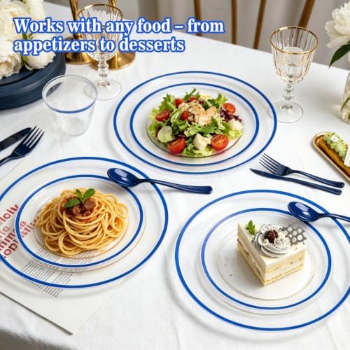 N9R 350PCS Plastic Plates Set Clear & Blue for Pool & Beach Parties - Image 3