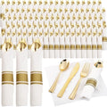 Supernal 120 Pack Gold Plastic Silverware Wrapped Cutlery Set with Napkin by supernal