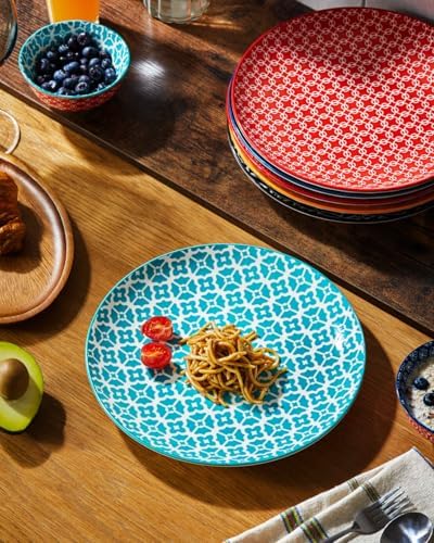 DOWAN 10.5" Large Dinner Plates Set of 6, Ceramic Salad Plate, Microwave, Oven & Dishwasher Safe, Colorful Design Perfect for Party Dessert, Wedding Appetizer, Birthday, Mothers Day Gifts - Image 3