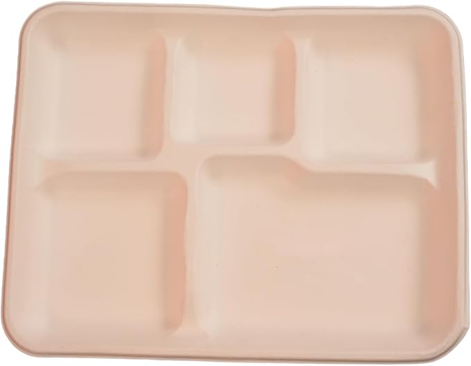 case of 200 5-Compartment School Tray – Eco-Friendly, Biodegradable, Microwave & Freezer Safe – Ideal for Catering, Takeaway & Events – Bulk Pack – Sustainable Disposable Tableware