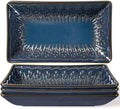 Artena Salad Plates Set of 4, 9.85" Embossed Ceramic Rectangular Appetizer Plates, Deep Lipped Edges, Microwave & Dishwasher Safe, Dessert Sushi Pasta Serving Plates (Blue, Wheat Leaf) by Artena