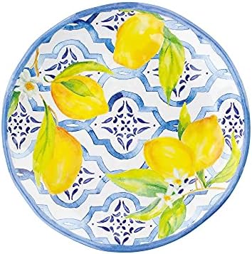 UP Lovely Lemons Melamine Round Dessert Plates, Small Serving Plates, for Appetizer, Snacks, and Side Dishes, Blue and Yellow, 6 Inch, Set of 4 - Image 3