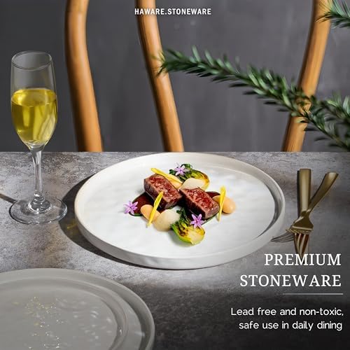 HaWare Stoneware Dinner Plates Set of 6, 10" Heavy Duty Ceramic Plate, Reactive Glaze Ripple Dinnerware for Home Restaurant, Chip and Scratch Resistant, Microwave and Dishwasher Safe, Speckled White - Image 4
